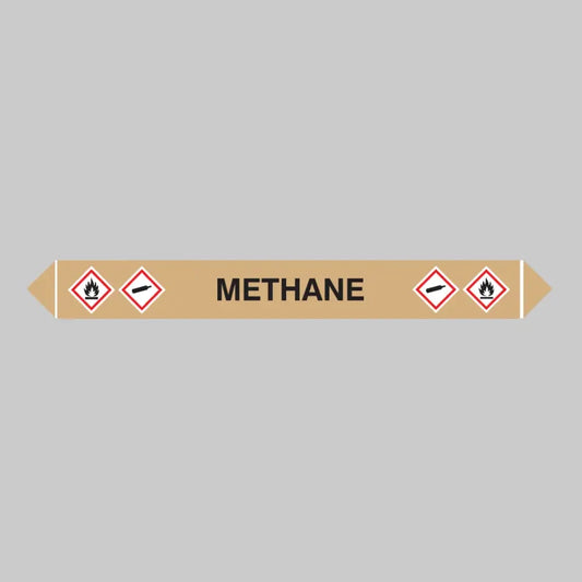 Flow marker pk of 5 methane 300x40mm self adhesive vinyl