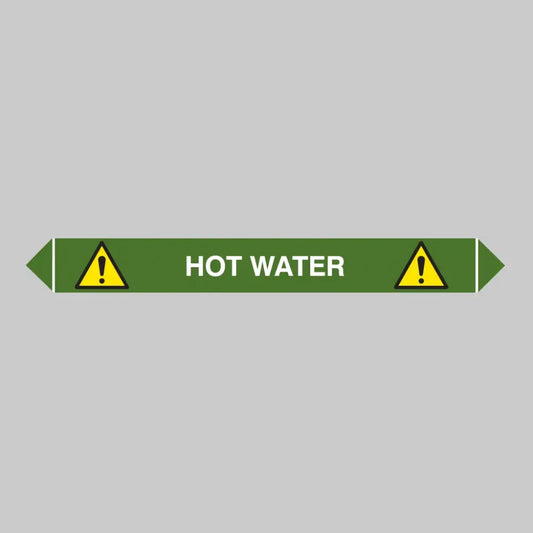 Flow marker Pk of 5 hot water 300x40mm self adhesive vinyl