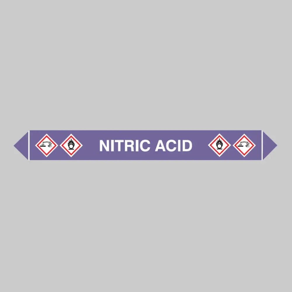 Flow marker Pk of 5 nitric acid 300x40mm self adhesive vinyl