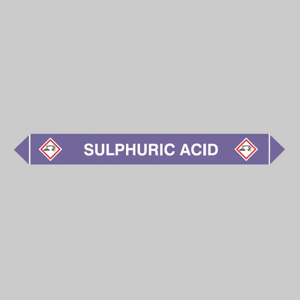 Flow marker Pk of 5 sulphuric acid 300x40mm self adhesive vinyl