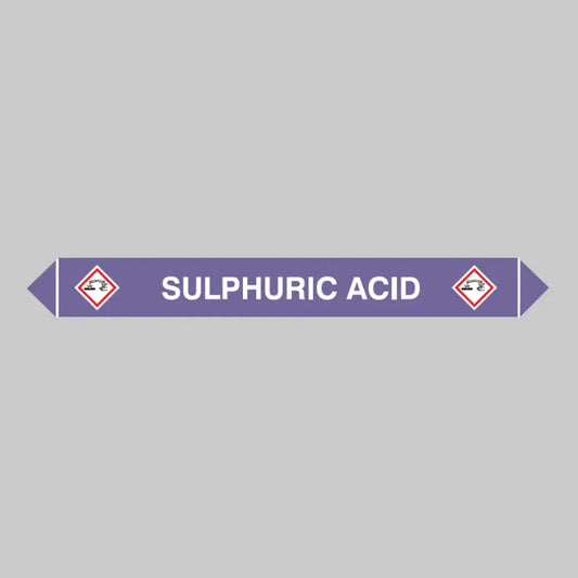 Flow marker Pk of 5 sulphuric acid 300x40mm self adhesive vinyl