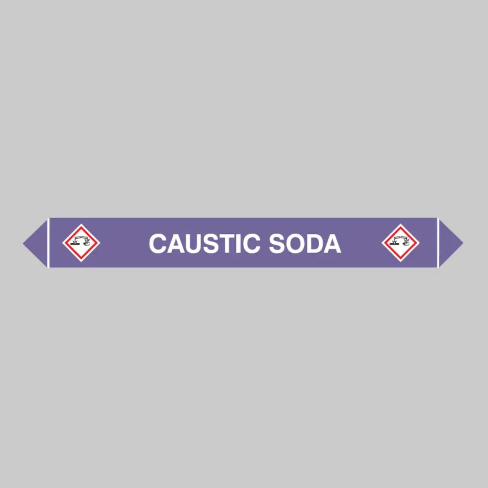 Flow marker Pk of 5 caustic soda 300x40mm self adhesive vinyl