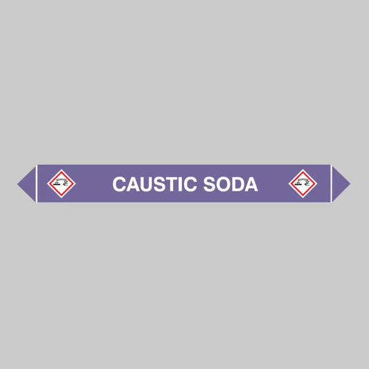 Flow marker Pk of 5 caustic soda 300x40mm self adhesive vinyl