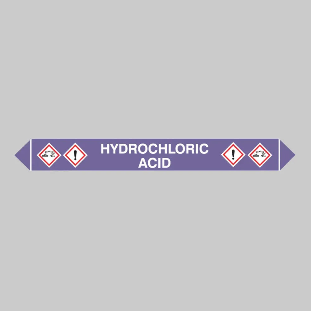 Flow marker Pk of 5 hydrochloric acid 300x40mm self adhesive vinyl