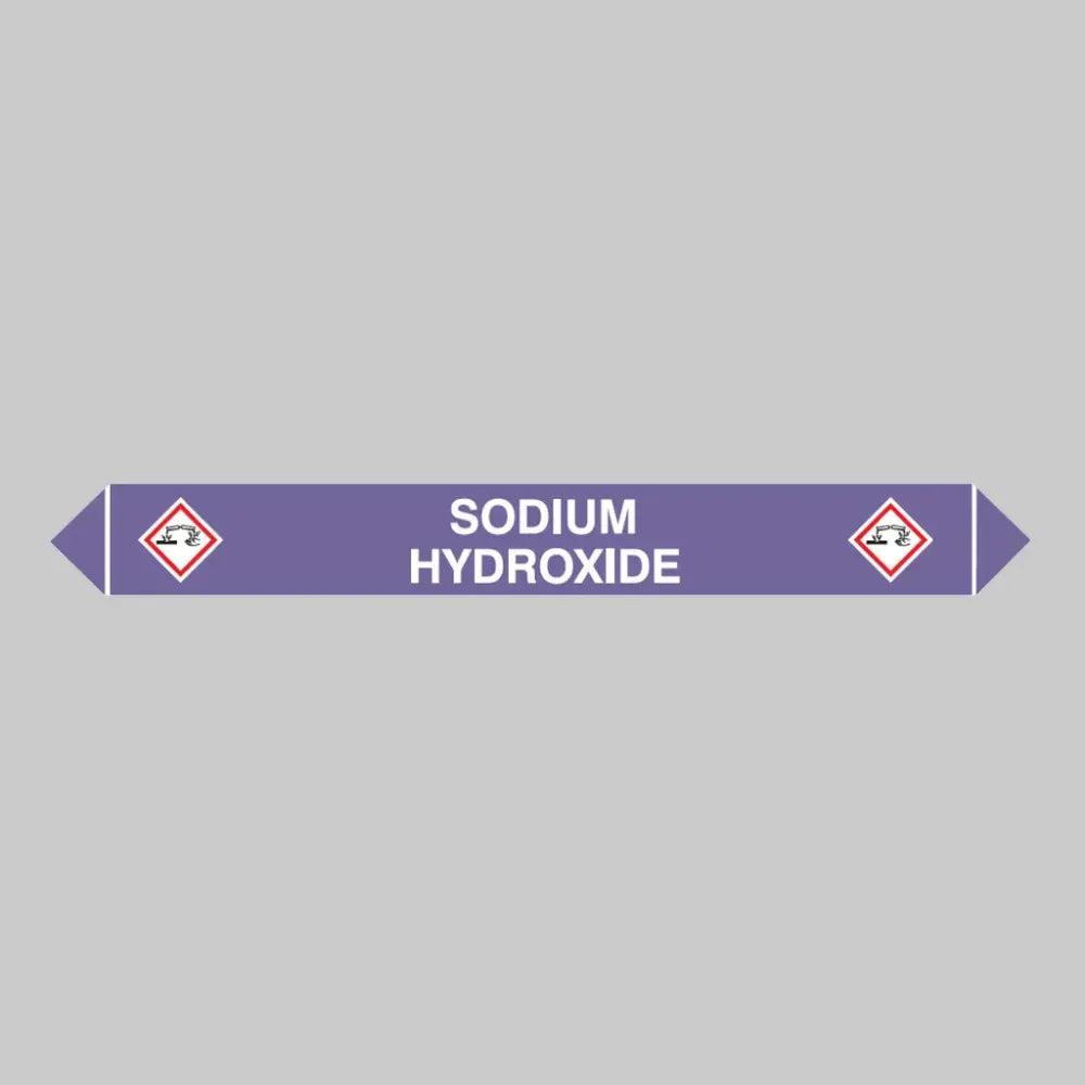 Flow marker Pk of 5 sodium hydroxide 300x40mm self adhesive vinyl