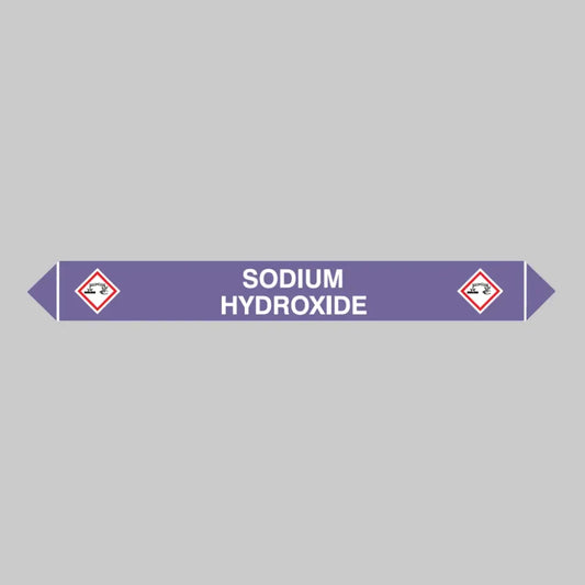 Flow marker Pk of 5 sodium hydroxide 300x40mm self adhesive vinyl