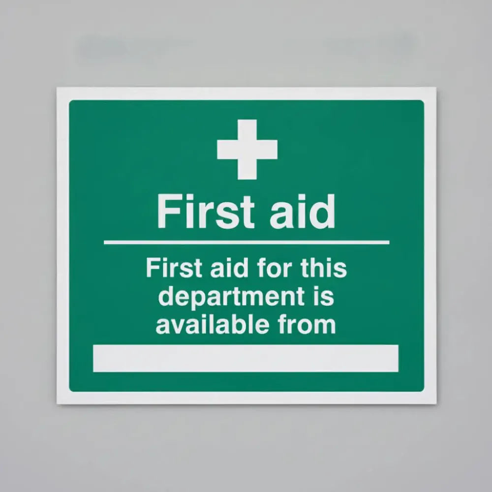26018Y First aid for department available from Self Adhesive Vinyl (200x300mm) Safety Sign