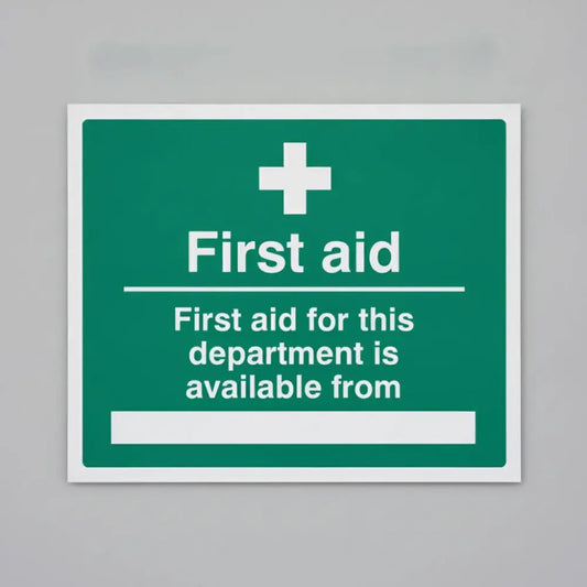 26018Y First aid for department available from Self Adhesive Vinyl (200x300mm) Safety Sign