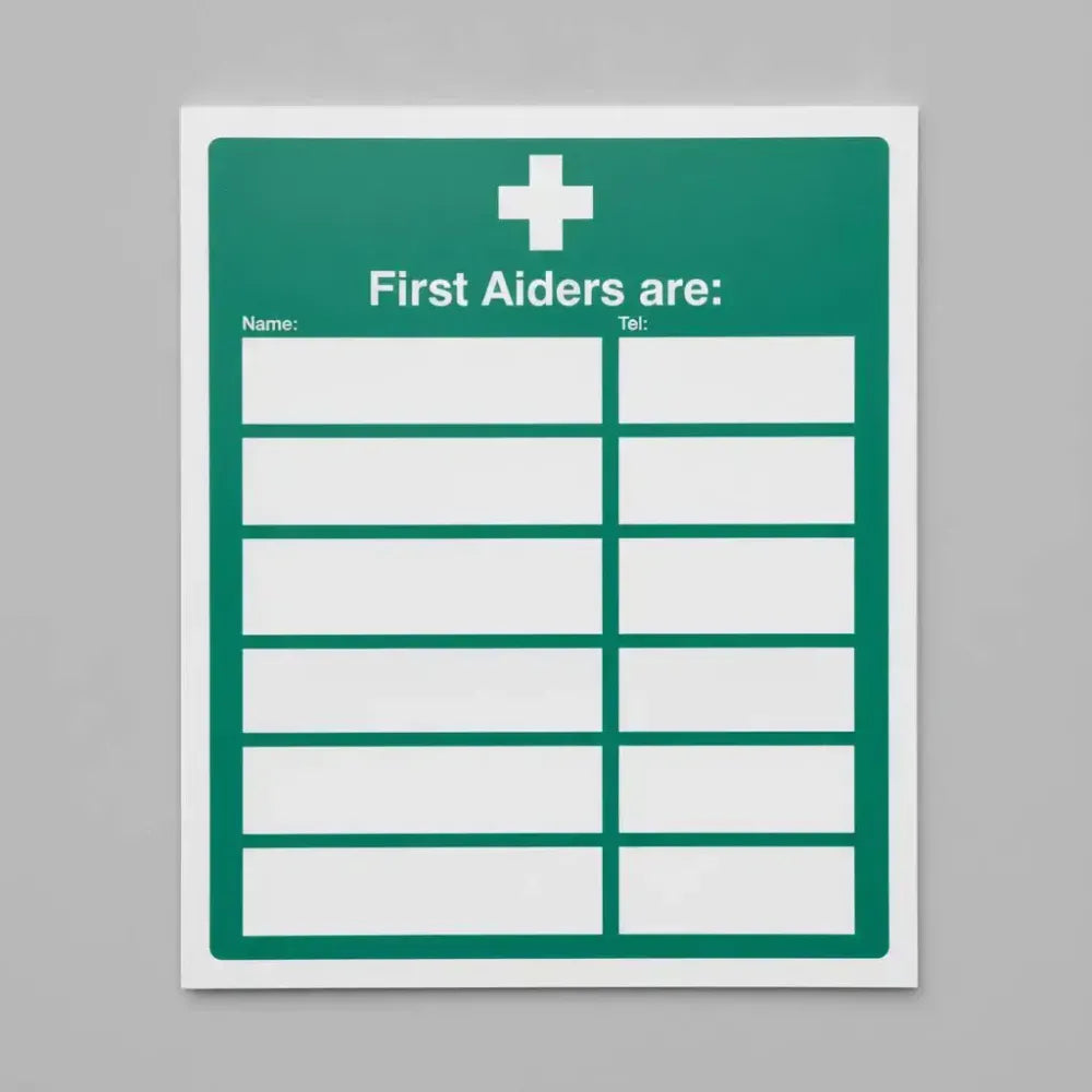 16022Y First aiders are (space for 6) Rigid Plastic (200x300mm) Safety Sign