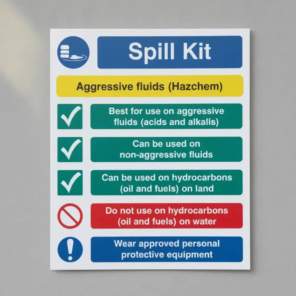 26040Y Spill kit agressive fluids hazchem Self Adhesive Vinyl (200x300mm) Safety Sign