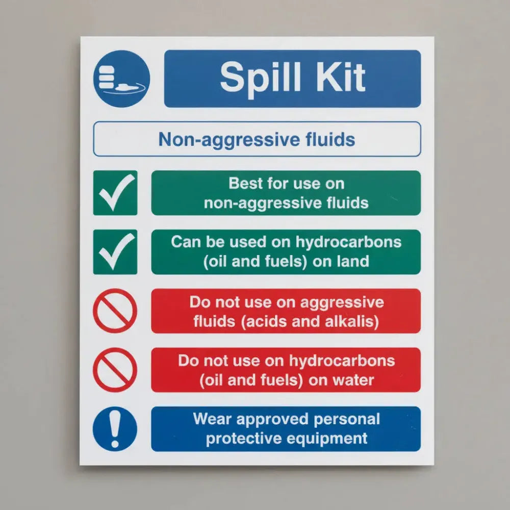 16041Y Spill kit non-agressive fluids Rigid Plastic (200x300mm) Safety Sign