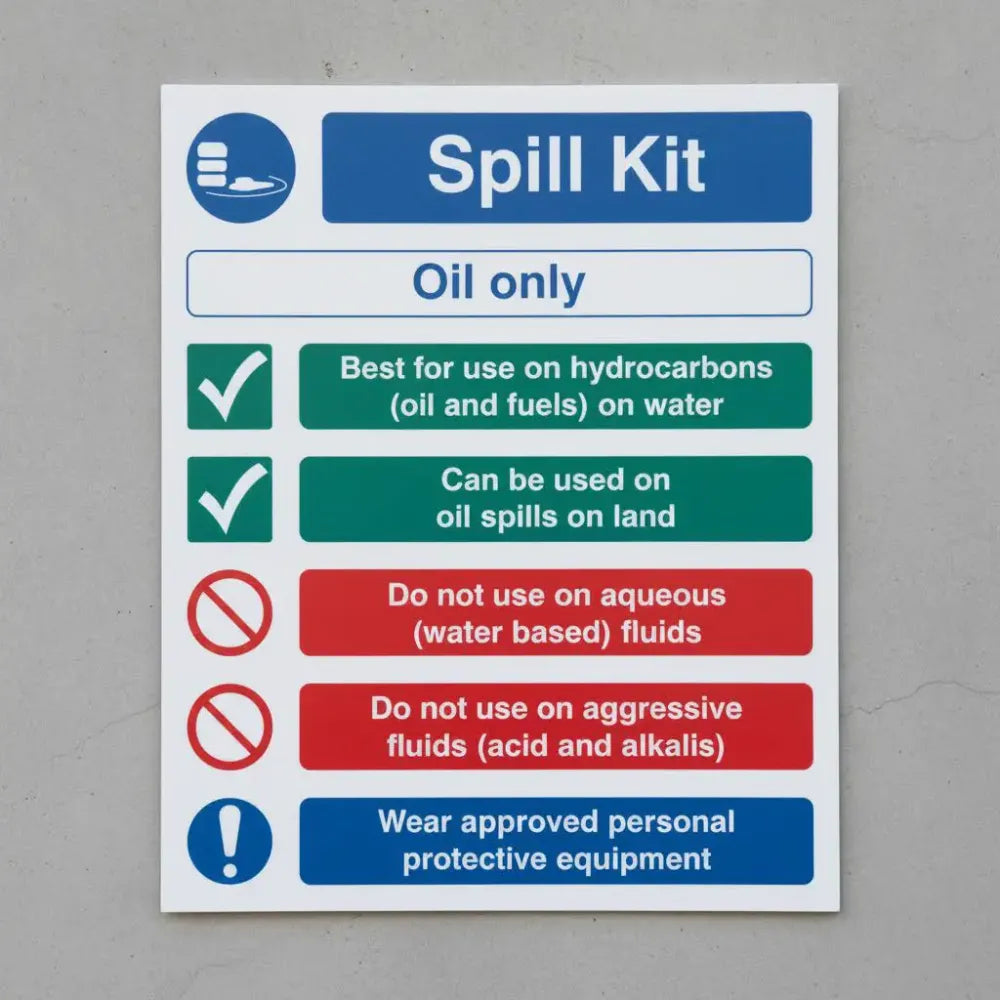 26042Y Spill kit oil type only Self Adhesive Vinyl (200x300mm) Safety Sign