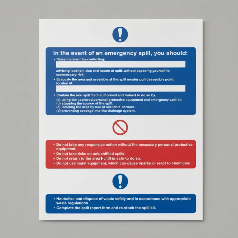 16045Y In the event of an emergency spill Rigid Plastic (200x300mm) Safety Sign