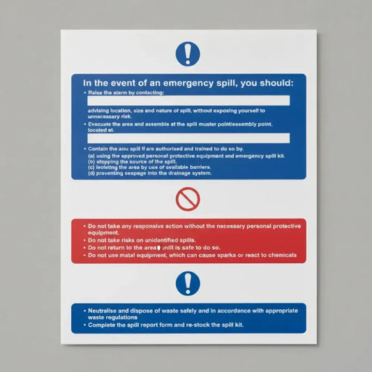 16045Y In the event of an emergency spill Rigid Plastic (200x300mm) Safety Sign
