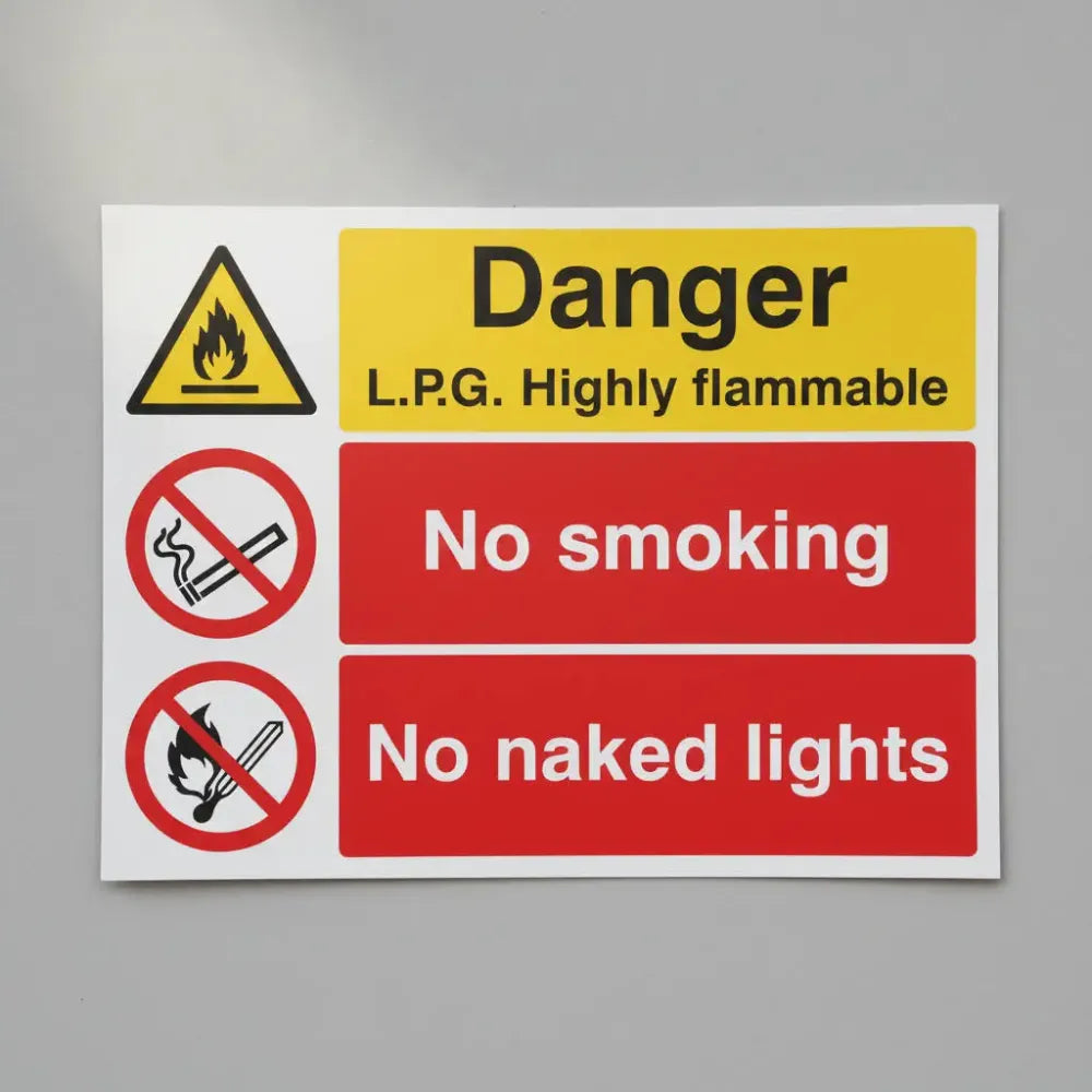 Danger LPG highly flammable no smoking no naked lights