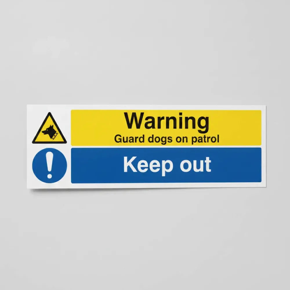 Warning guard dogs on patrol keep out