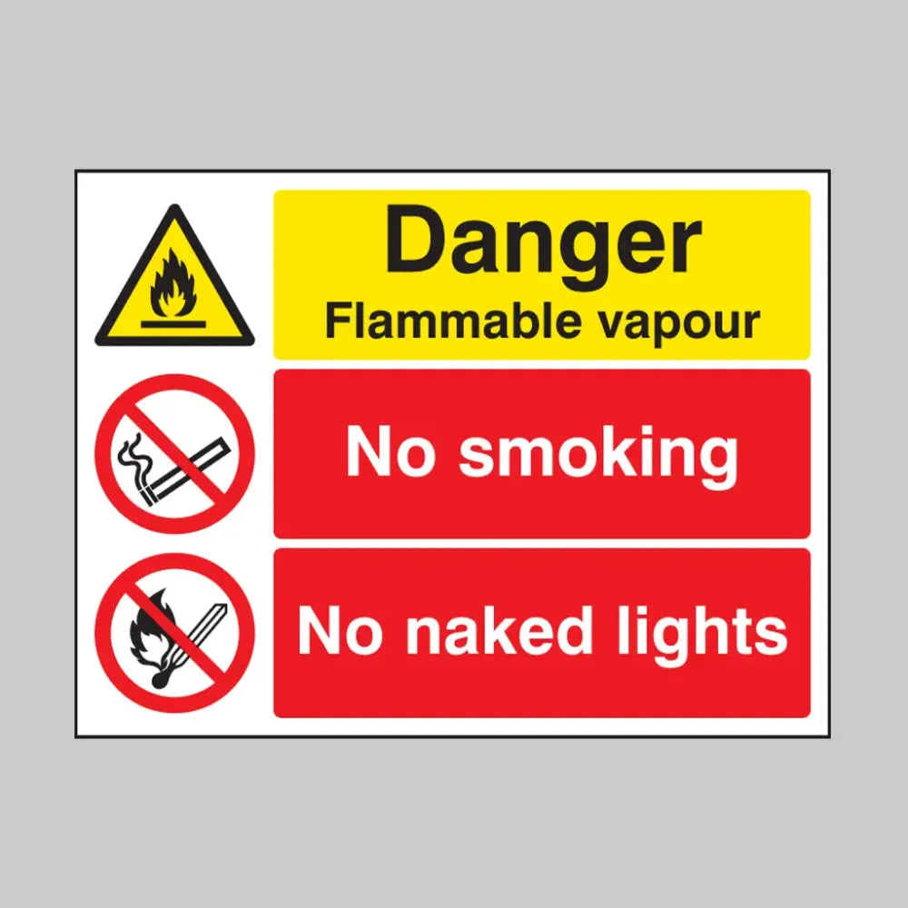 Danger flammable vapour no smoking no naked lights