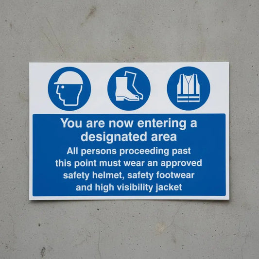 Entering designated area must wear helmet, footwear & jacket