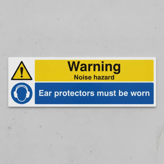 Warning noise hazard ear protectors must be worn