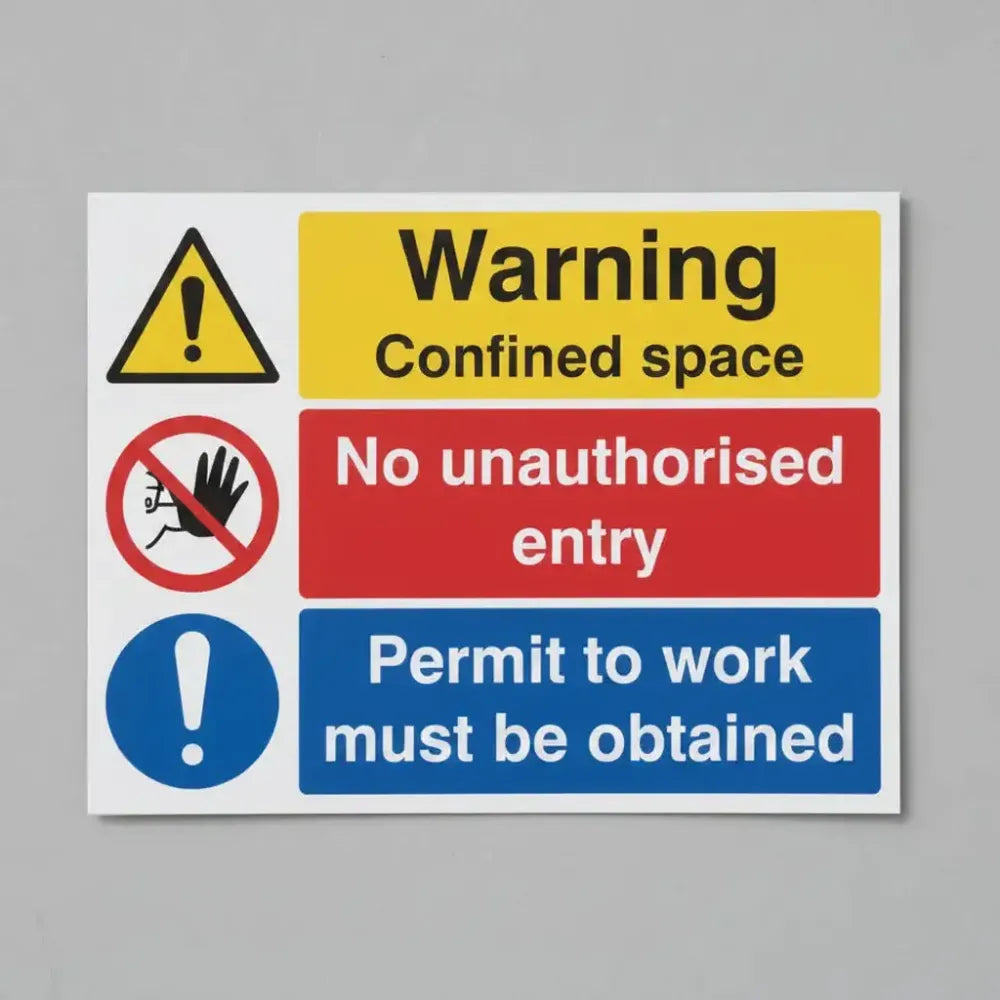16264Y Warning confined space no unauthorised entry permit to work must be obtained Rigid Plastic (200x300mm) Safety Sign