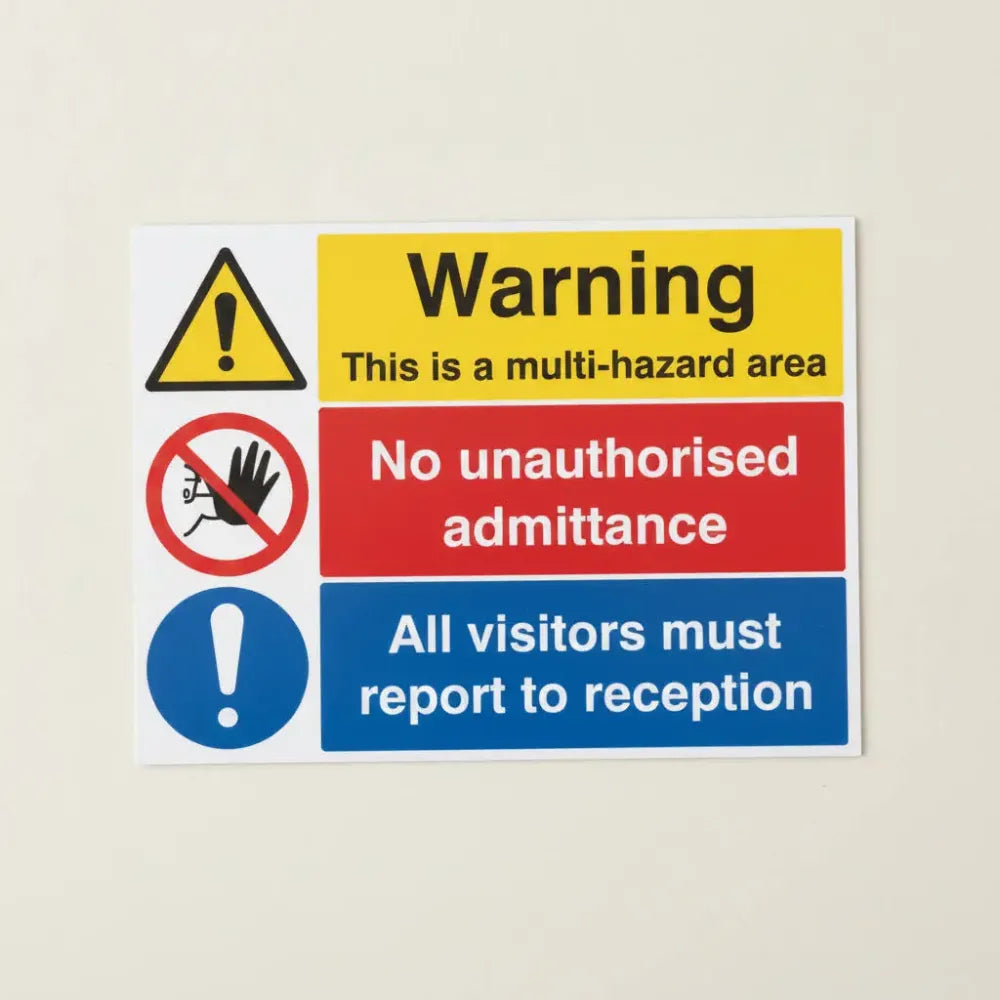 Warning this is a multi-hazard area no unauthorised admittance all visitors must report to reception