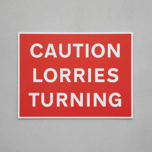 76438Q Caution lorries turning Ultra Durable 2mm PET (600x450mm) Safety Sign