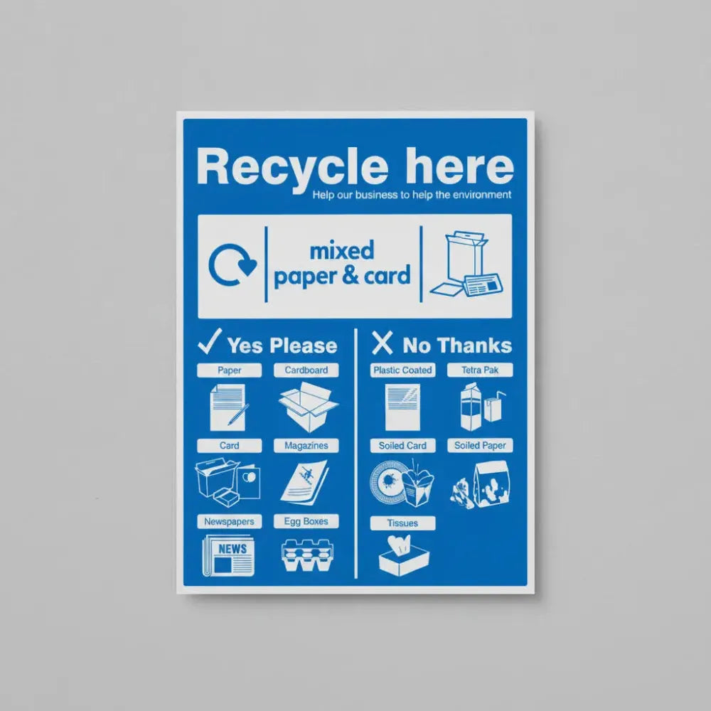 16674Y Paper & Cardboard - WRAP Recycle here sign Rigid Plastic (200x300mm) Safety Sign