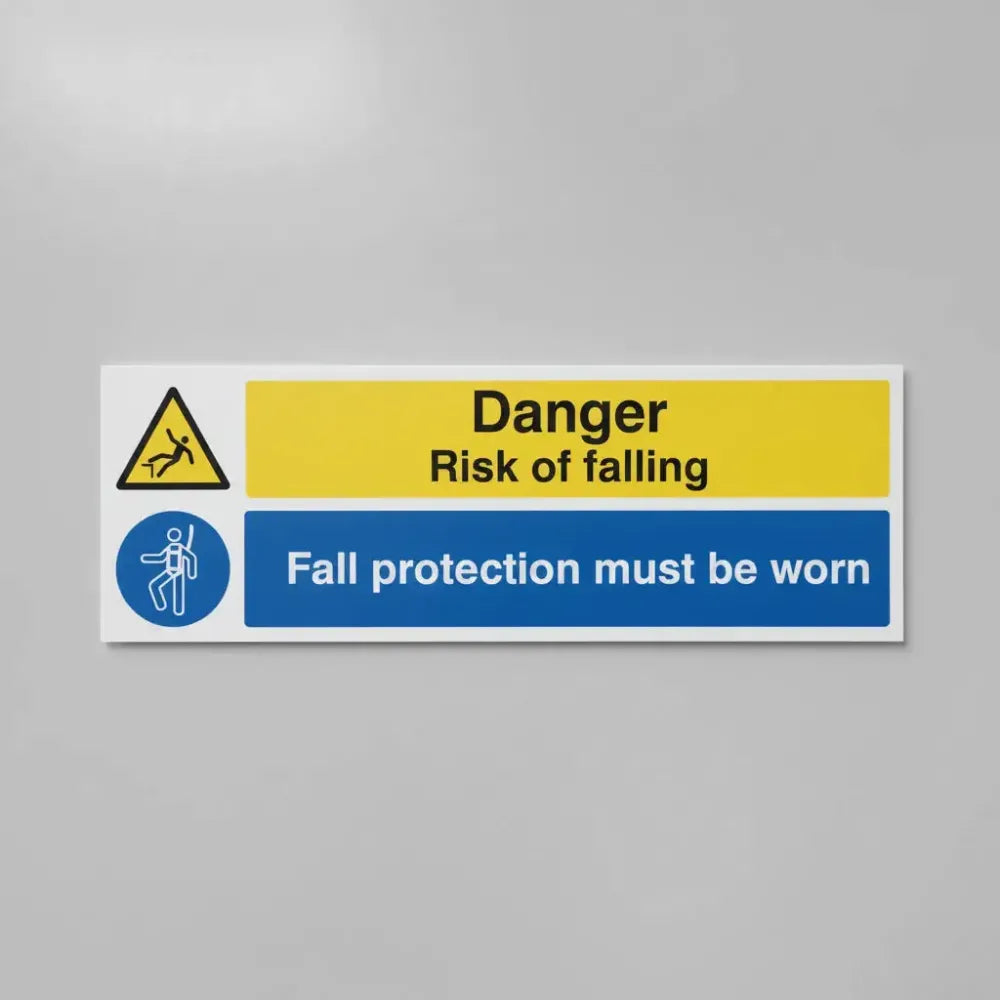 16682M Danger Risk of falling Fall protection must be worn Rigid Plastic (600x200mm) Safety Sign