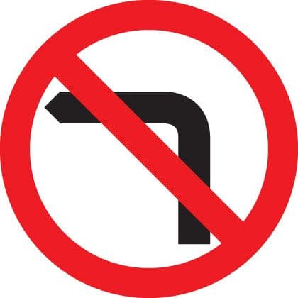 67547N No left turn Aluminium (400x400mm) Safety Sign