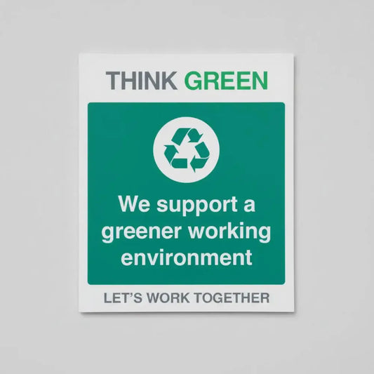 17157H Think Green Let's work together We support a greener working environment (semi rigid pvc safety sign) Rigid Plastic (300x250mm) Safety Sign