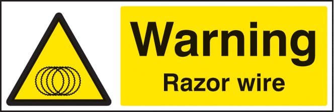71715G Warning razor wire Polycarbonate (300x100mm) Safety Sign