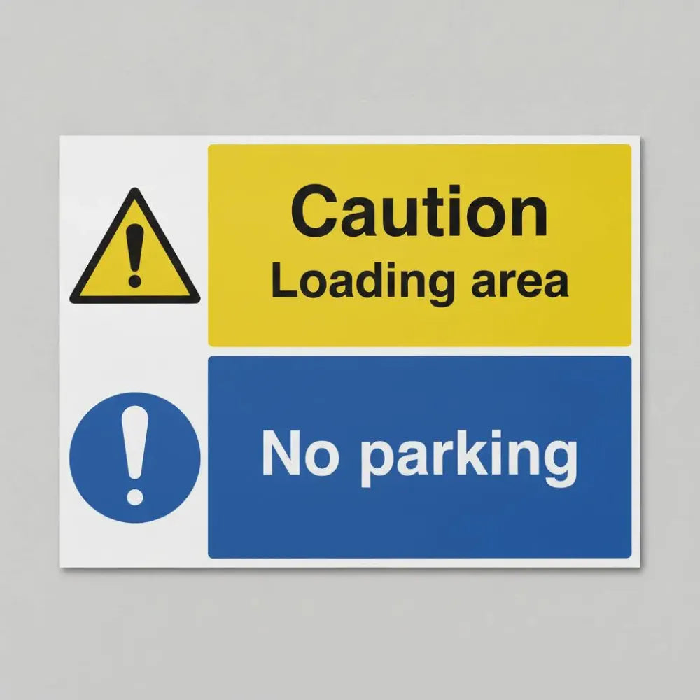 17174Q Caution Loading area, No parking (semi rigid pvc safety sign) Rigid Plastic (600x450mm) Safety Sign