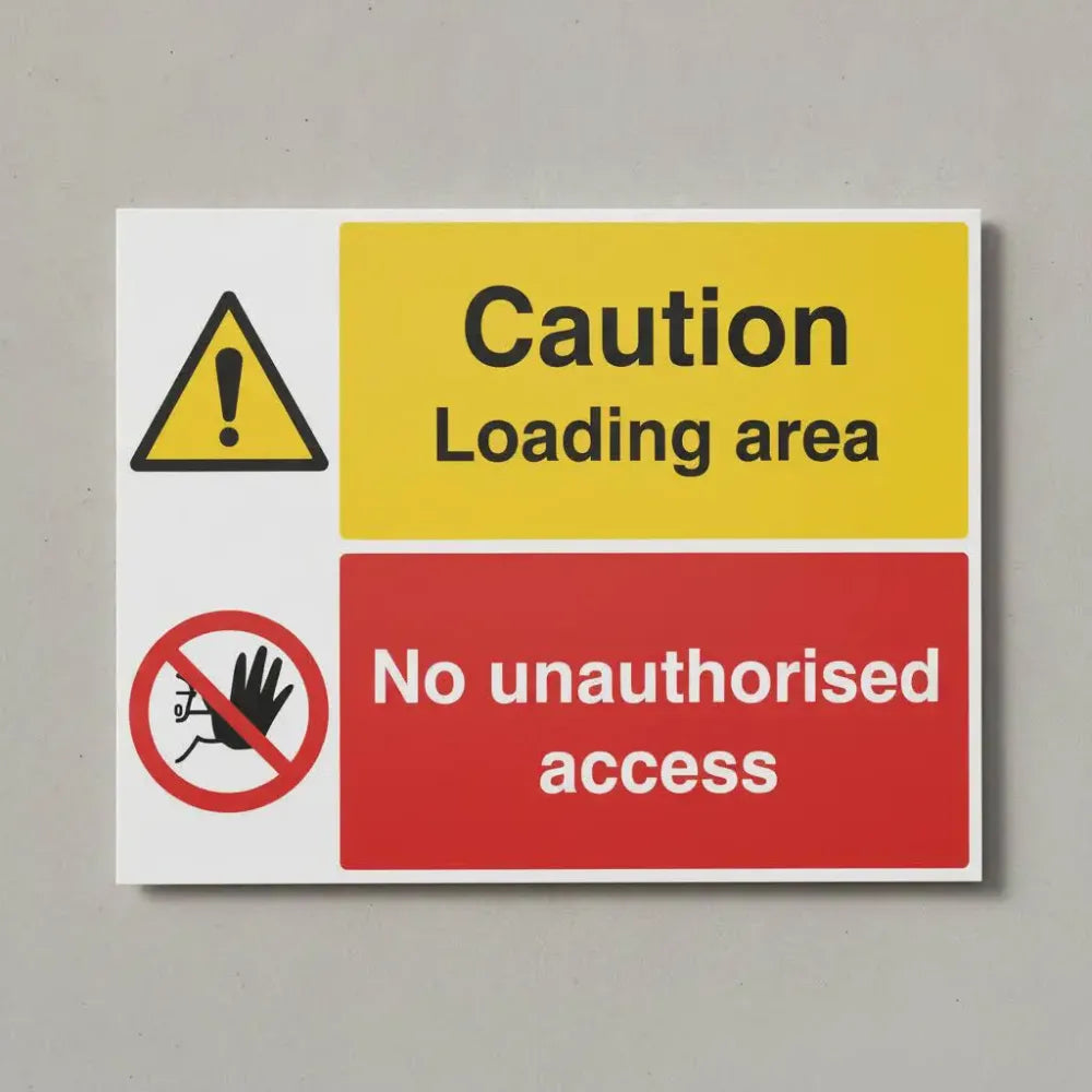27175Q Caution Loading area, No unauthorised access (self adhesive vinyl safety label) Self Adhesive Vinyl (600x450mm) Safety Sign