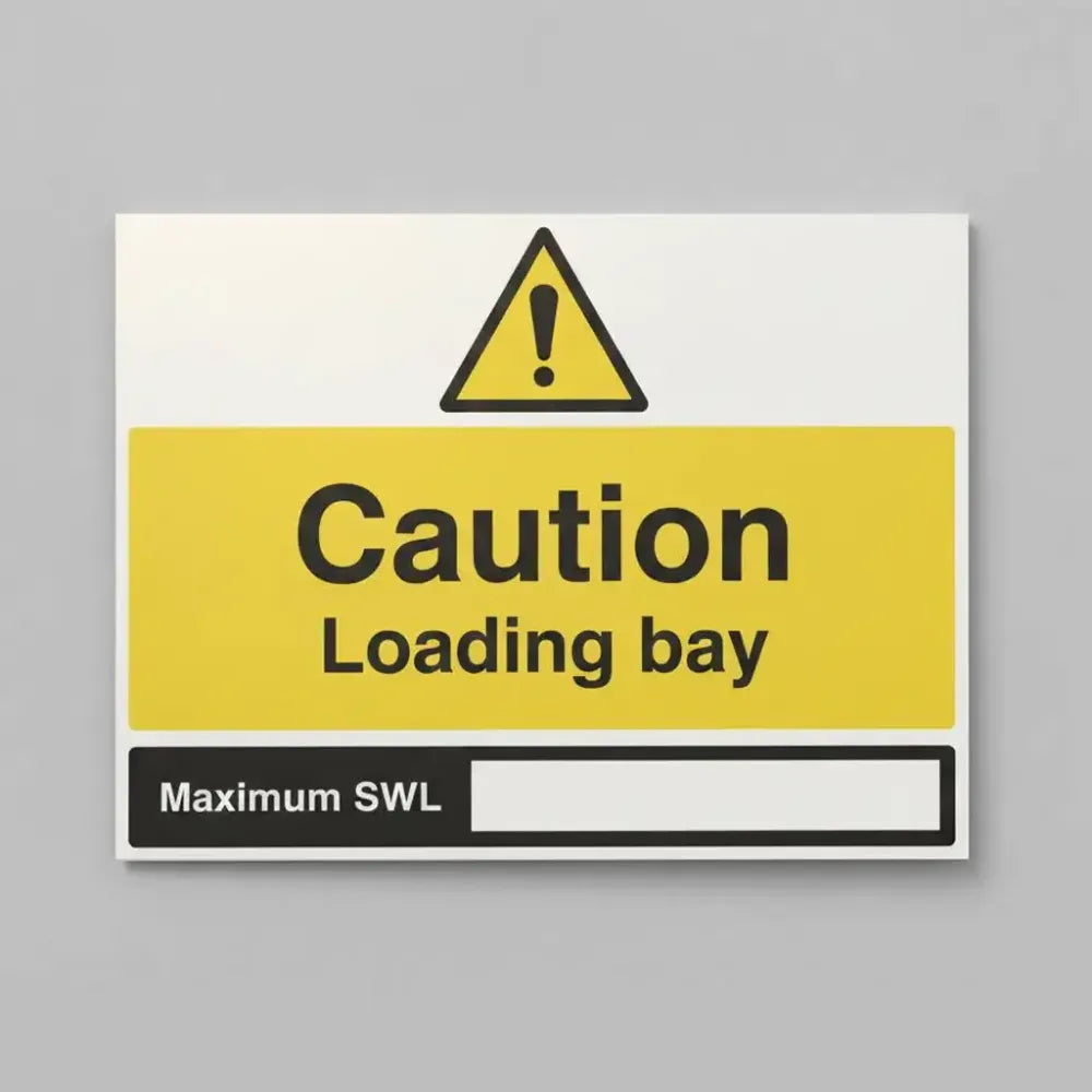 27176Q Caution Loading Bay, Maximum SWL : (blank space) (self adhesive vinyl safety label) Self Adhesive Vinyl (600x450mm) Safety Sign