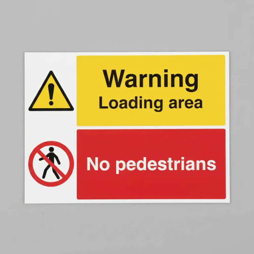 17180K Warning Loading area, No pedestrians (semi rigid pvc safety sign) Rigid Plastic (400x300mm) Safety Sign