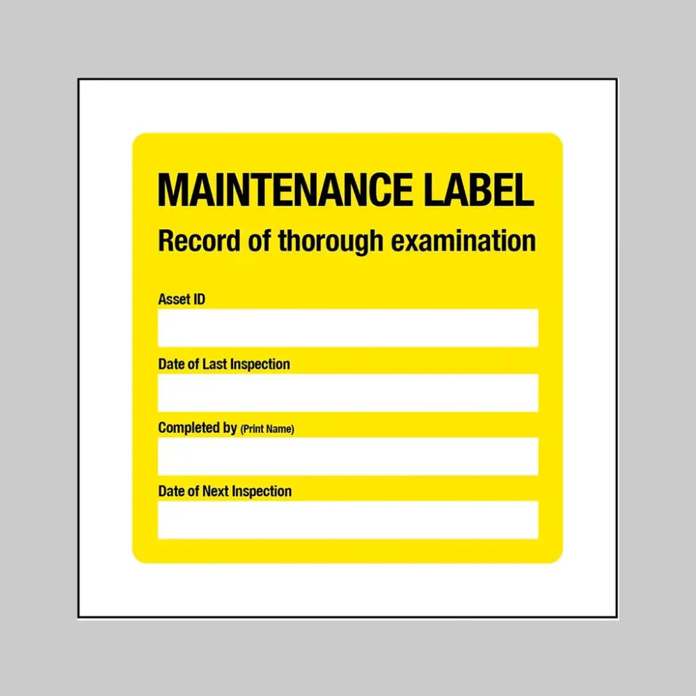 27183U Maintenance Label: Asset Record of thorough examination (self adhesive vinyl safety label) Self Adhesive Vinyl (100x100mm) Safety Sign