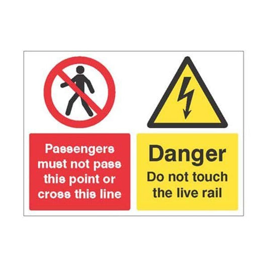 73261Q Passengers must not pass point or cross line do not touch live rail sign - PCarb (600x450mm)