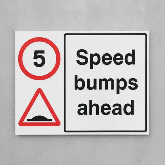 17497Q 5mph Speed bumps ahead Rigid Plastic (600x450mm) Safety Sign