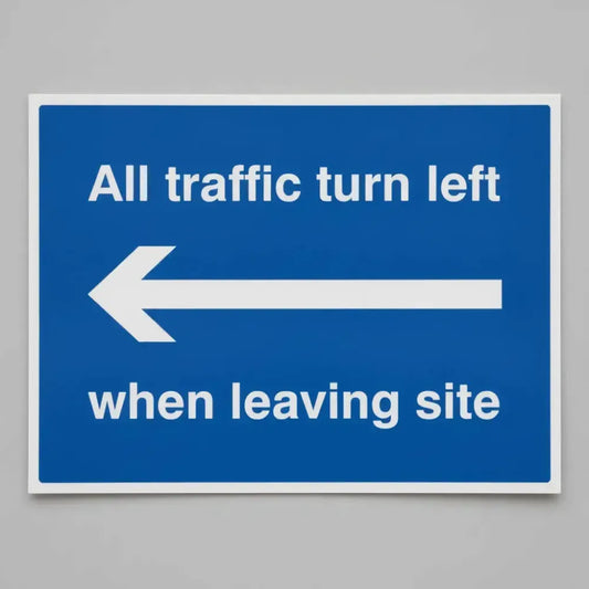 17499Q All traffic turn left when leaving site Rigid Plastic (600x450mm) Safety Sign