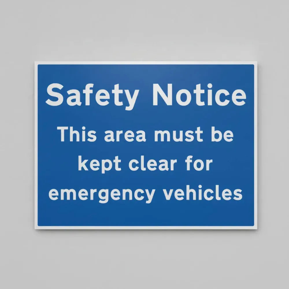 Safety notice this area must be kept clear for emergency vehicles