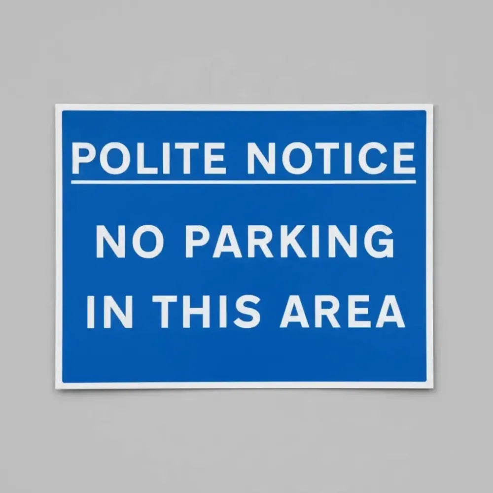 Polite notice no parking in this area