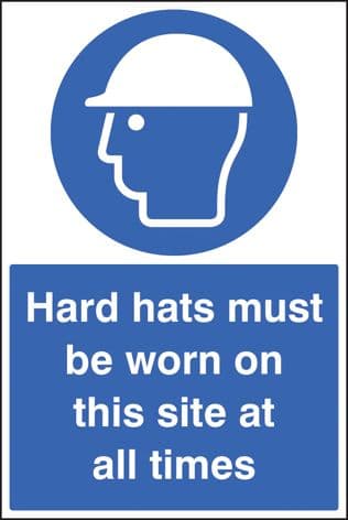 76401M Hard hats must be worn on this site at all times Polycarbonate (600x200mm) Safety Sign