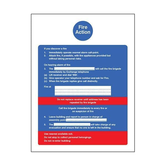 81401E Fire action brigade dialled manually sign - Quick-Fix with SAV Backing (200x150mm)