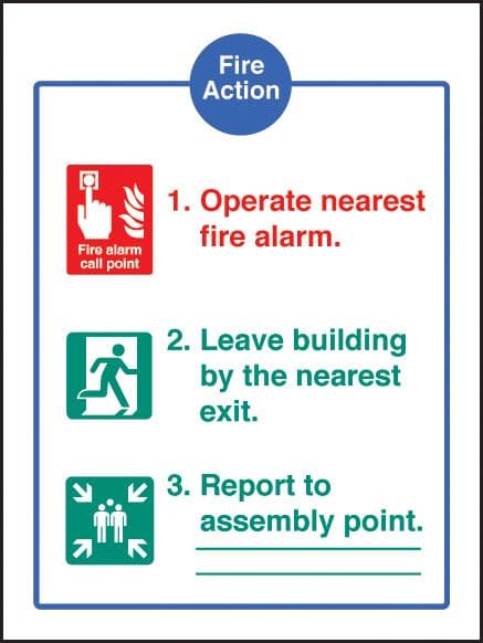 81405E Fire action  (200x150mm) Rigid PVC with SAV Backing Safety Sign