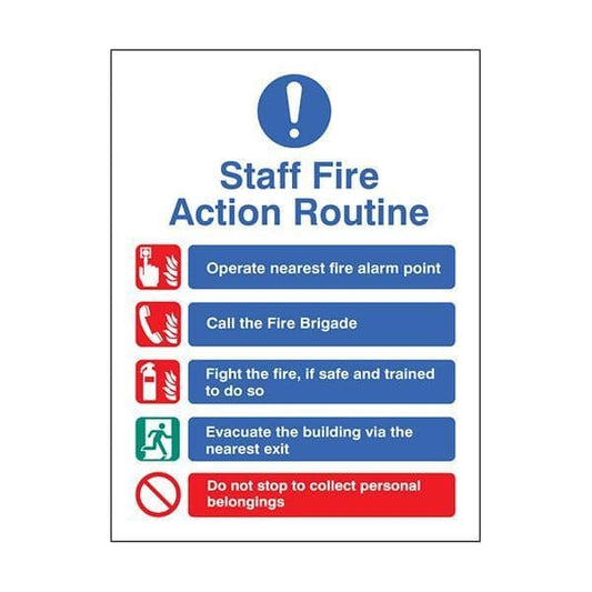 81439H Staff fire action routine sign - Quick-Fix with SAV Backing (300x250mm)