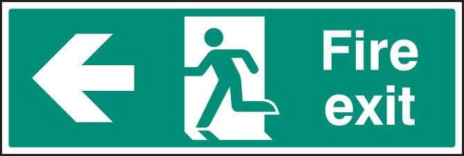 82003L Fire exit left arrow  (450x150mm) Rigid PVC with SAV Backing Safety Sign