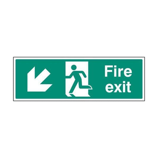 82005G Fire exit arrow down left sign - Quick-Fix with SAV Backing (300x100mm)