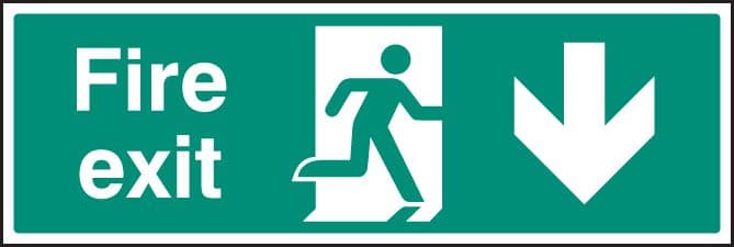 82008L Fire exit down  (450x150mm) Rigid PVC with SAV Backing Safety Sign
