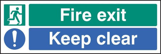 82062L Fire exit keep clear  (450x150mm) Rigid PVC with SAV Backing Safety Sign