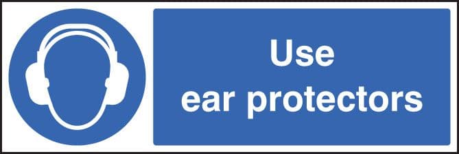 85012G Use ear protectors  (300x100mm) Rigid PVC with SAV Backing Safety Sign